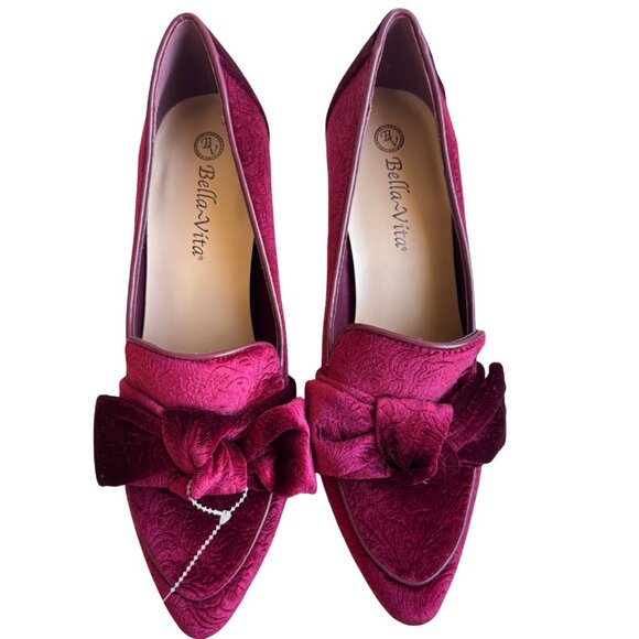 Bella Vita Gala II Velvet Pump Jacquard Embossed Pattern Block Heel Red 10W NEW - Picture 7 of 8
